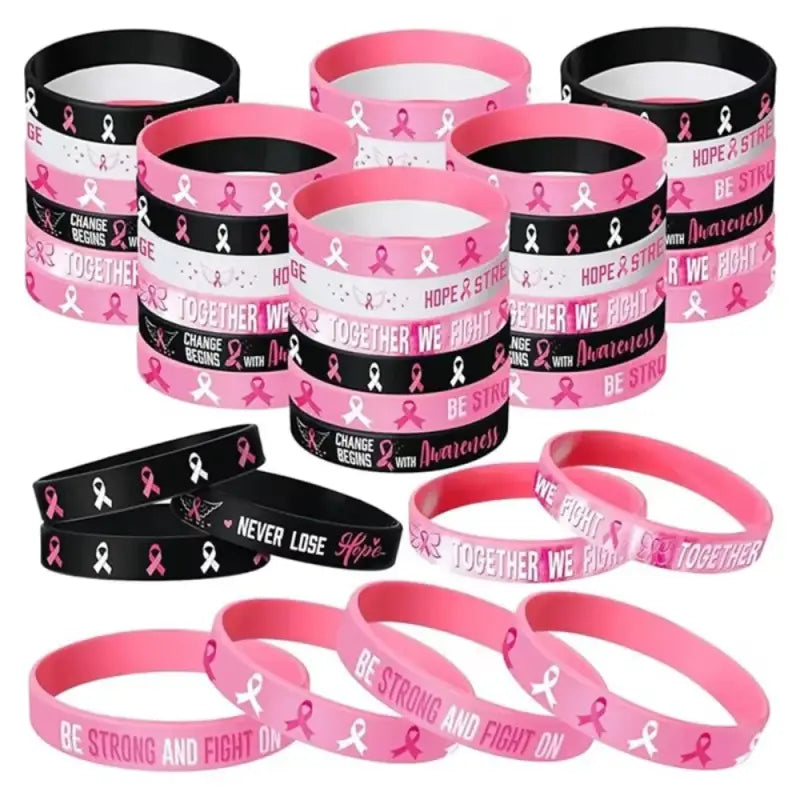 6/8PCS Silicone Breast Cancer Awareness Bracelets Hope Strength Wristband Courage Faith Inspiring