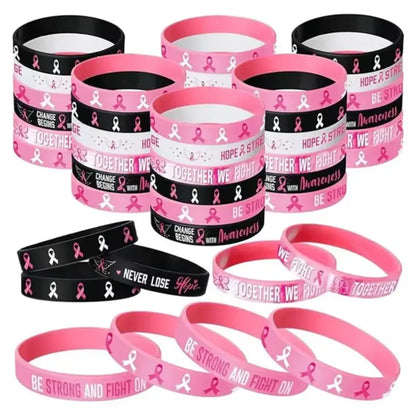 6/8PCS Silicone Breast Cancer Awareness Bracelets Hope Strength Wristband Courage Faith Inspiring