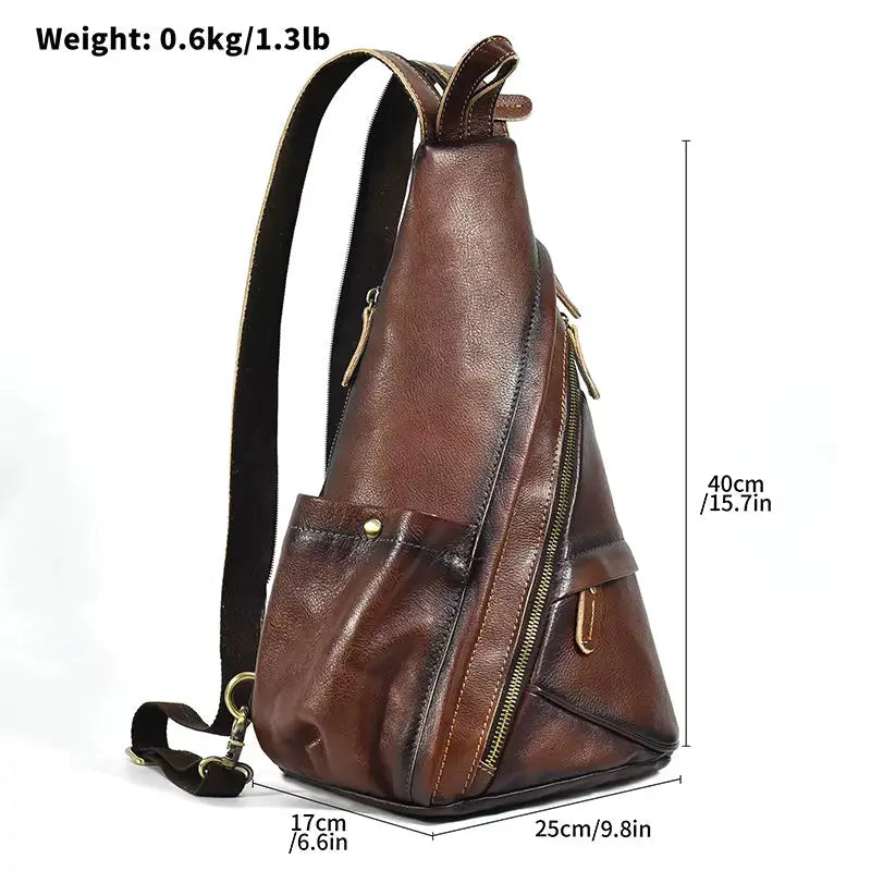 Genuine Cowhide Retro Leather Sling Pack for Men