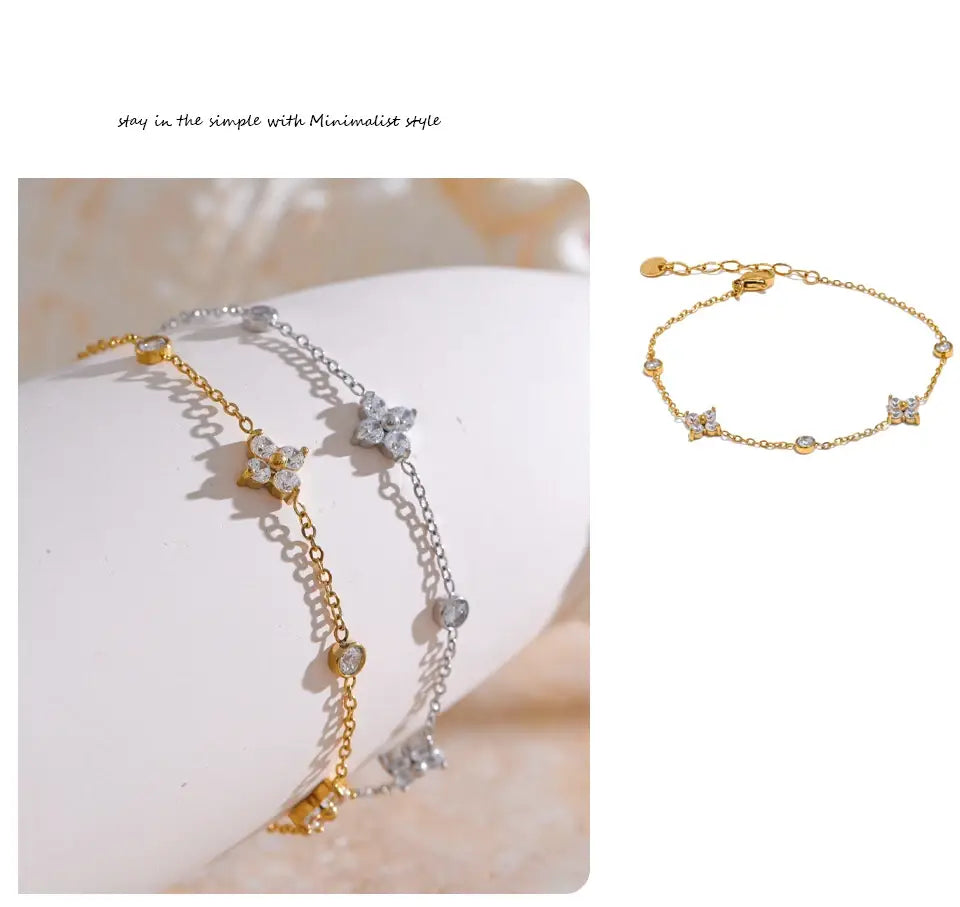 Eternal Bloom Bracelet | Platinum & 18K Gold Plated Cubic Zirconia Charm