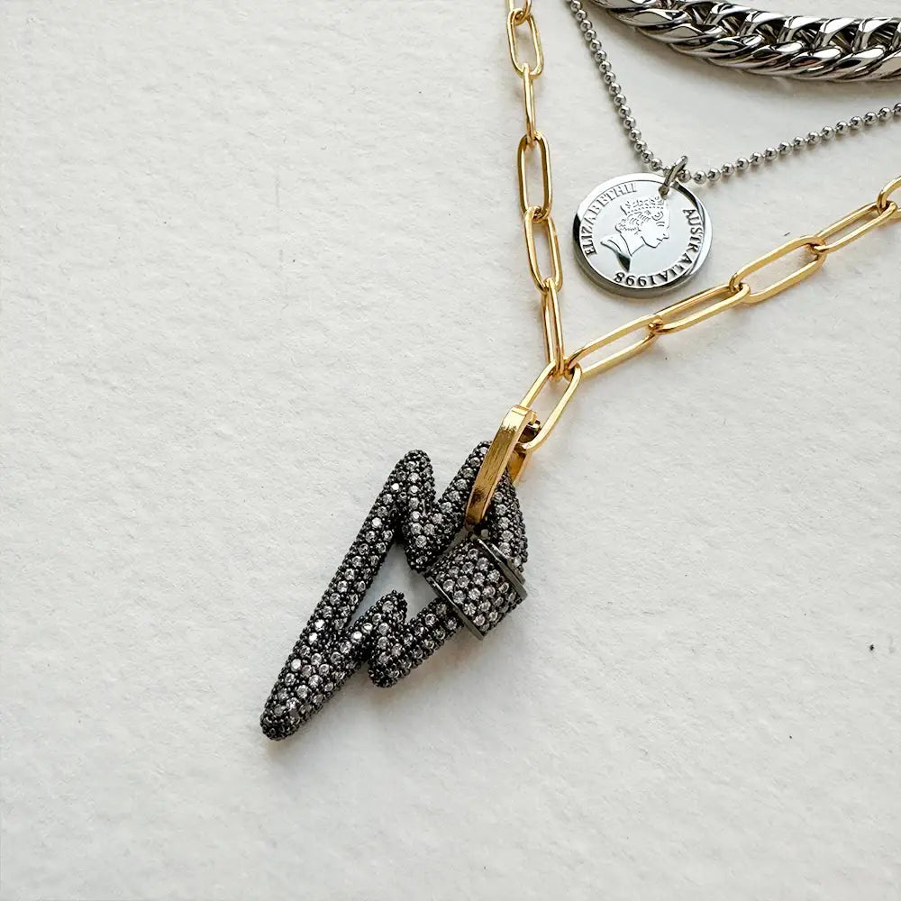 Lightening Bolt Paperclip Layered Chain Necklace