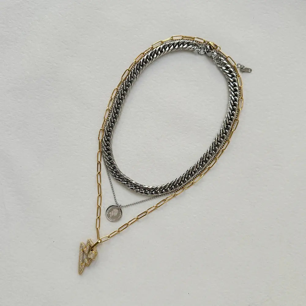 Lightening Bolt Paperclip Layered Chain Necklace