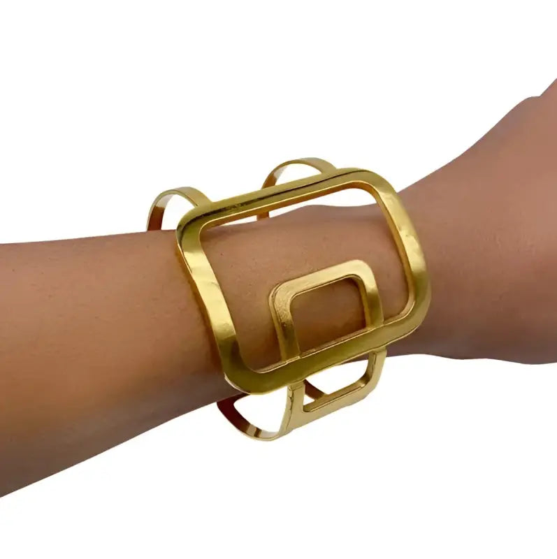 Abstract Square Cuff Bangle - Gold - Jewelry