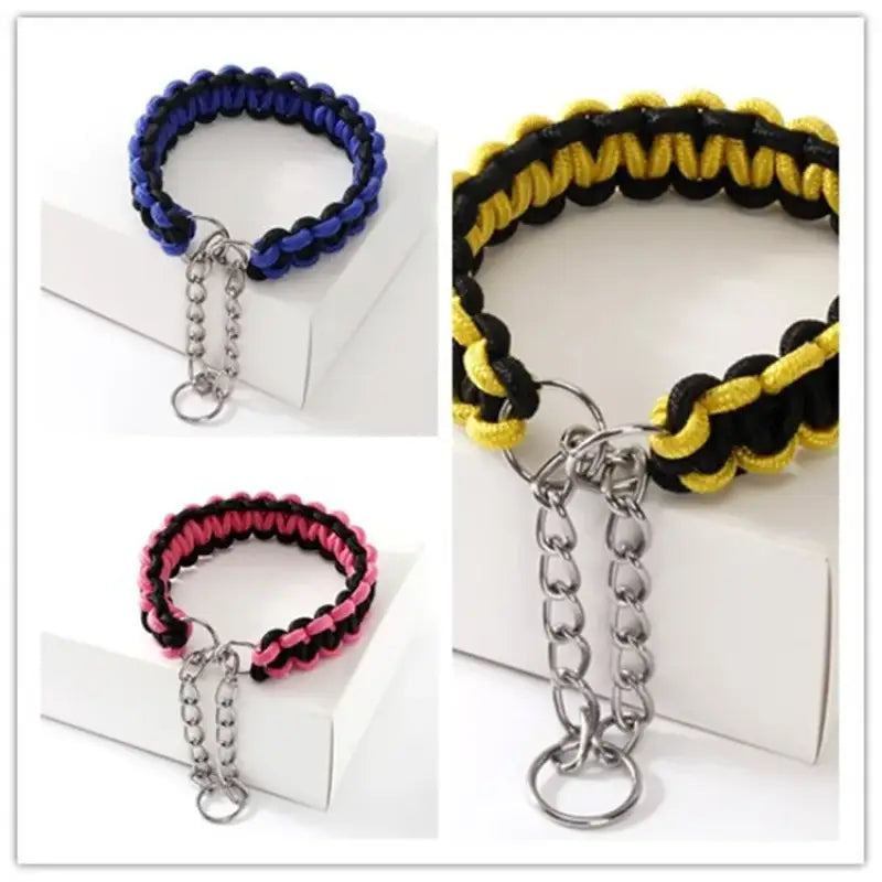 Woven Dog Collars P Chain Golden Retriever Nylon Adjustable Collar For Small Medium And Large Dogs Walking Artifact Pet