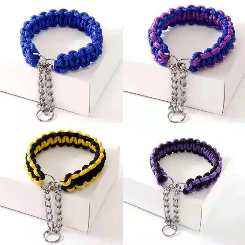 Woven Dog Collars P Chain Golden Retriever Nylon Adjustable Collar For Small Medium And Large Dogs Walking Artifact Pet