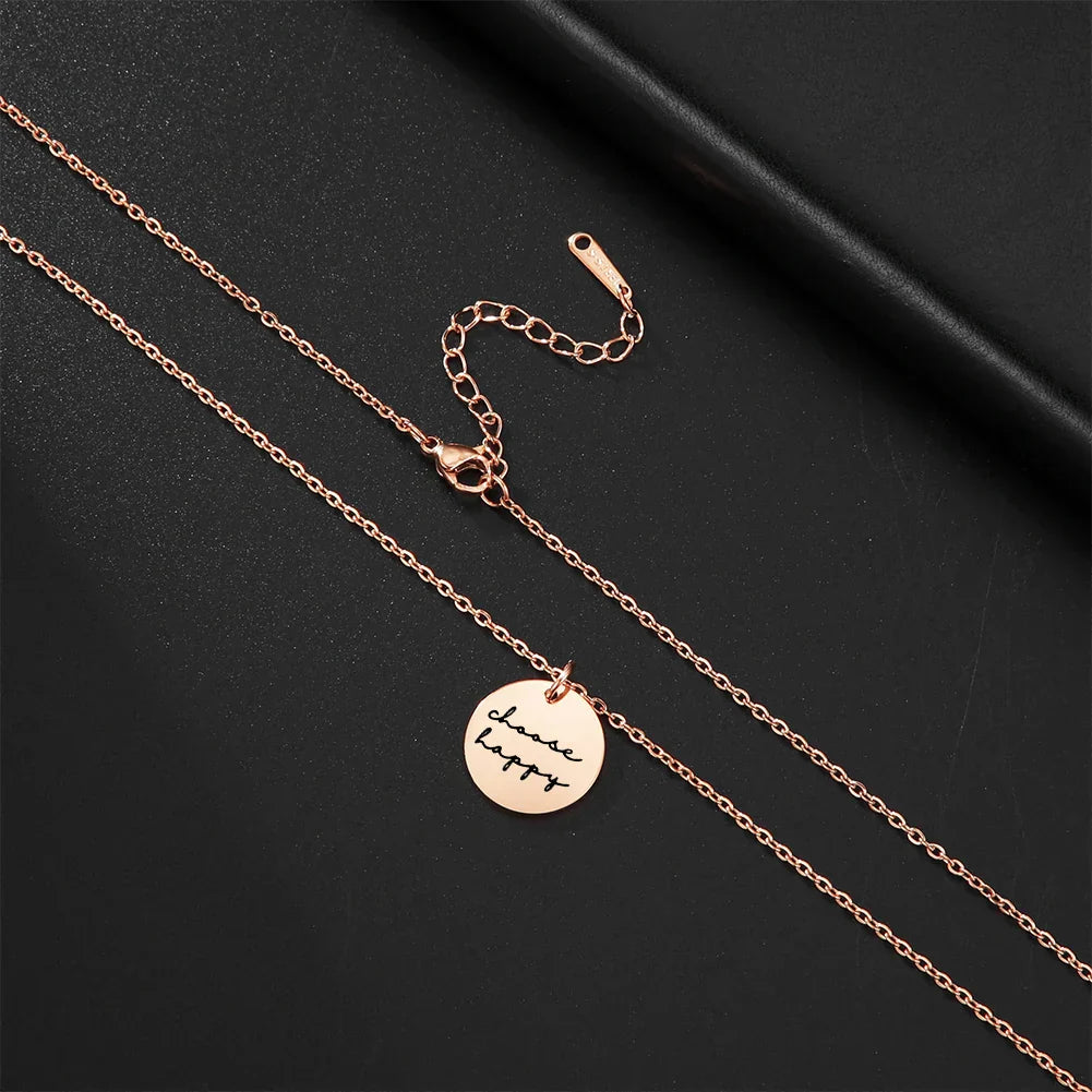 My Shape Faith Hope Love Excitement Stainless Steel Necklace for Women Small Round Pendant Choker Gift Best Friends