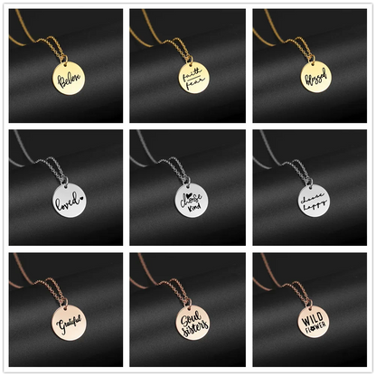 My Shape Faith Hope Love Excitement Stainless Steel Necklace for Women Small Round Pendant Choker Gift Best Friends