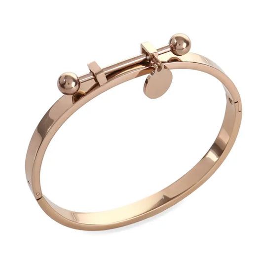 Barbell Bangle Bracelet | Stainless Steel & 18k Gold Plated - Rose Gold - Jewelry