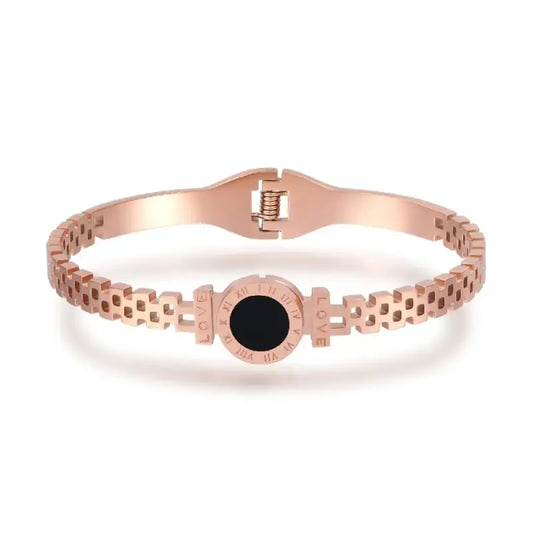 Black Roman Numeral Designer Bangle Bracelet - Rose Gold - Jewelry