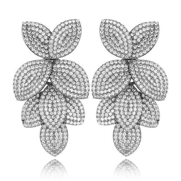 Blooming Elegance Earrings Bridal Jewelry - 18k White Gold Plated