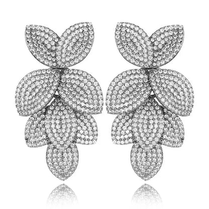 Blooming Elegance Earrings Bridal Jewelry - 18k White Gold Plated