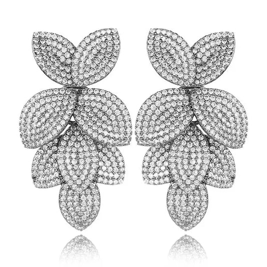 Blooming Elegance Earrings Bridal Jewelry - 18k White Gold Plated