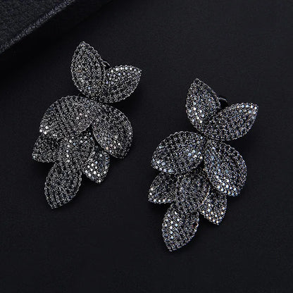 GODKI Celebrity Favorite Luxury Leaf Leaves Flower Collection Full Micro Cubic Zirconia Paved Wedding Bridal Earring