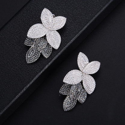 GODKI Celebrity Favorite Luxury Leaf Leaves Flower Collection Full Micro Cubic Zirconia Paved Wedding Bridal Earring