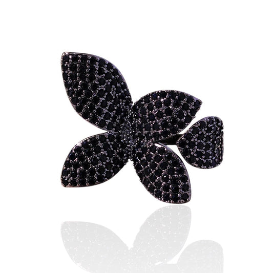 Blooming Elegance Statement Bridal Ring - Black / Adjustable - Jewelry