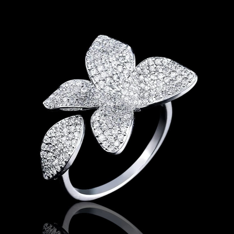 Blooming Elegance Statement Bridal Ring - White Gold / Adjustable - Jewelry