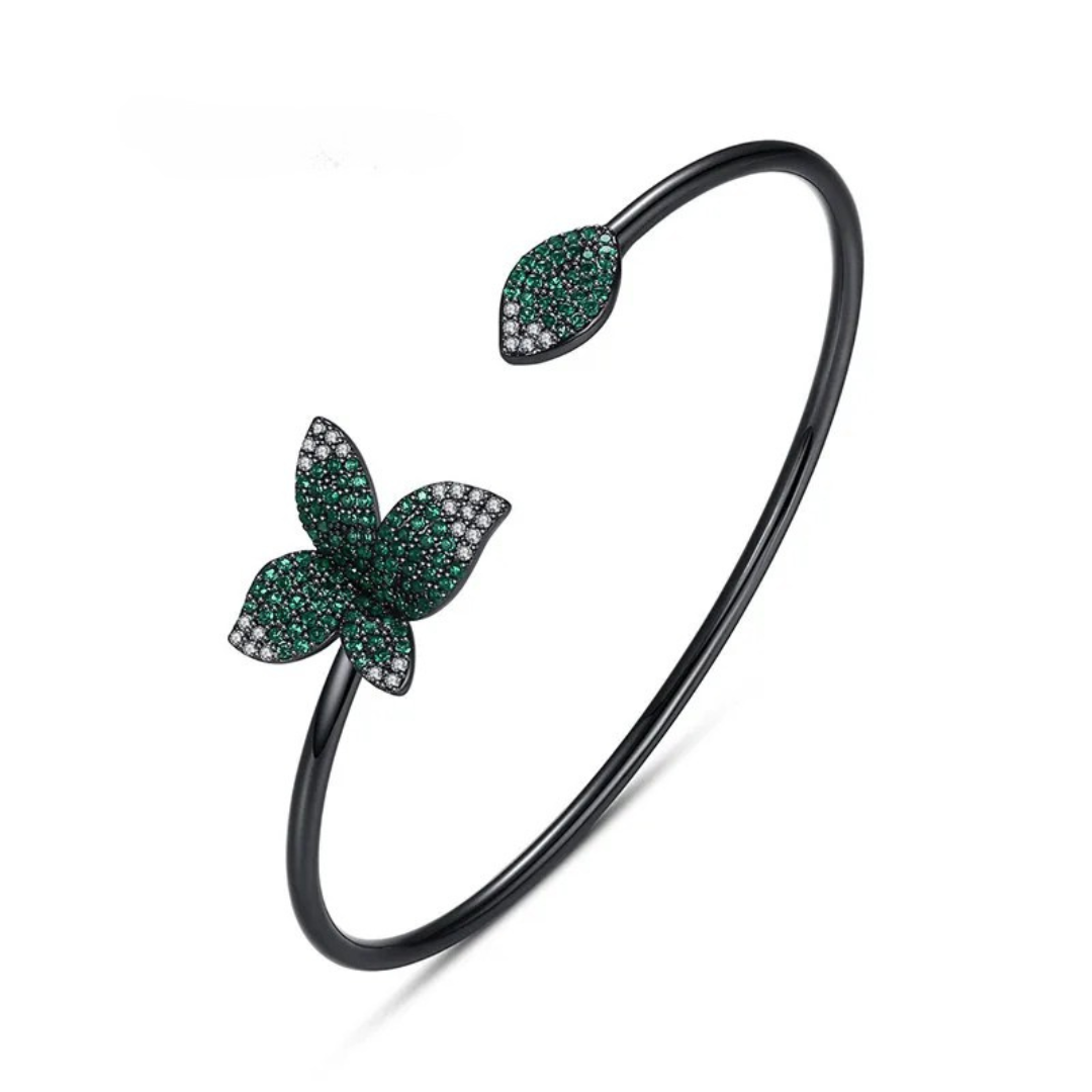 Blooming Floral Bangle Bracelet - Black - Jewelry