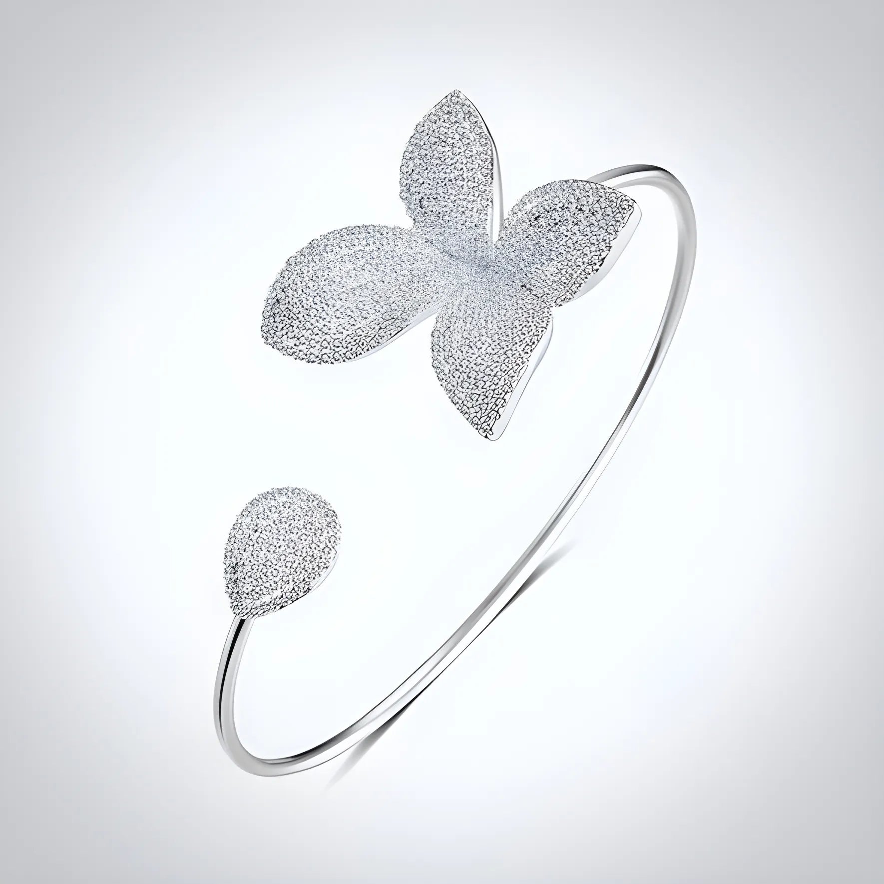 Blooming Floral Bangle Bracelet - Silver - Jewelry