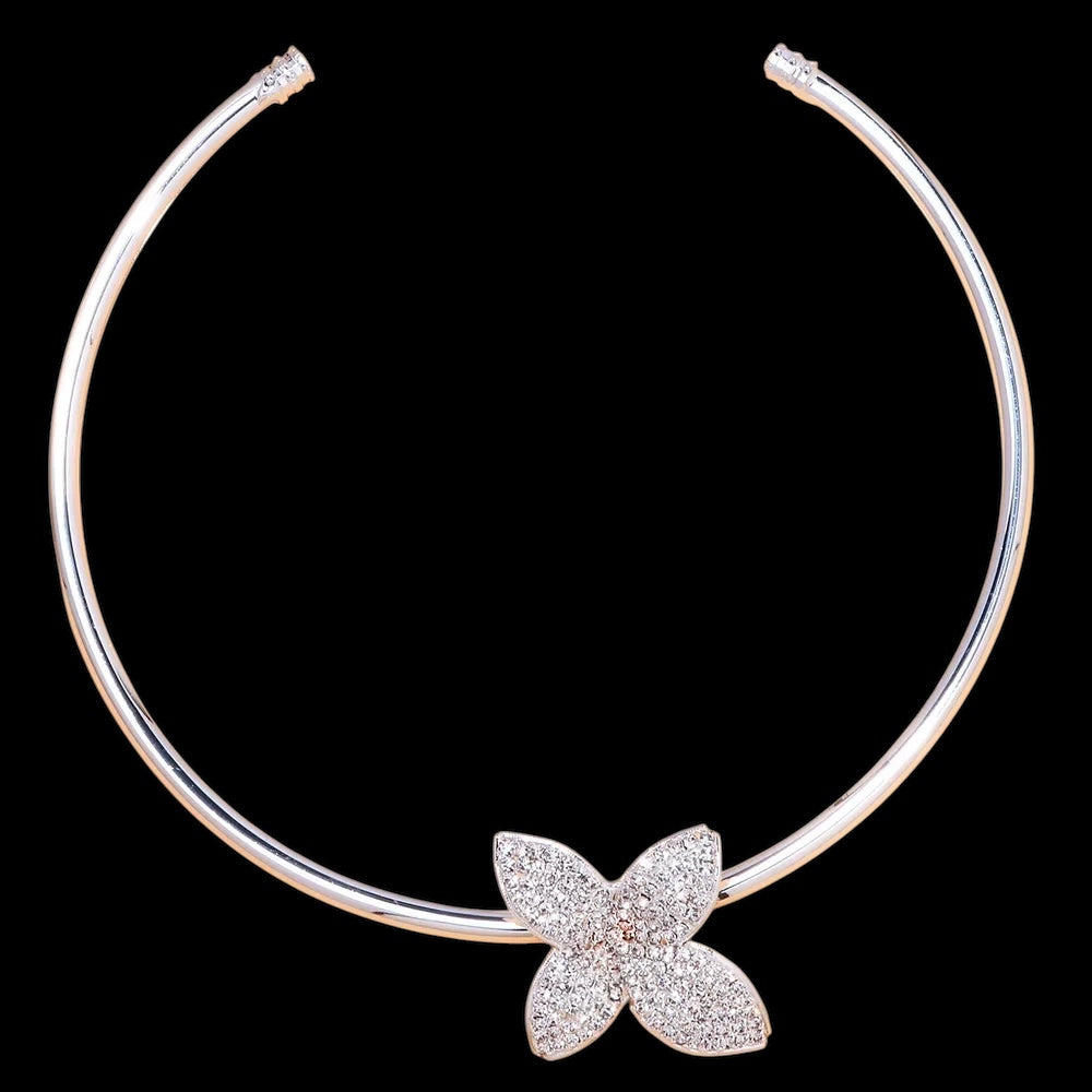 Blooming Flower Collar Necklace - Silver Plated - Jewelry