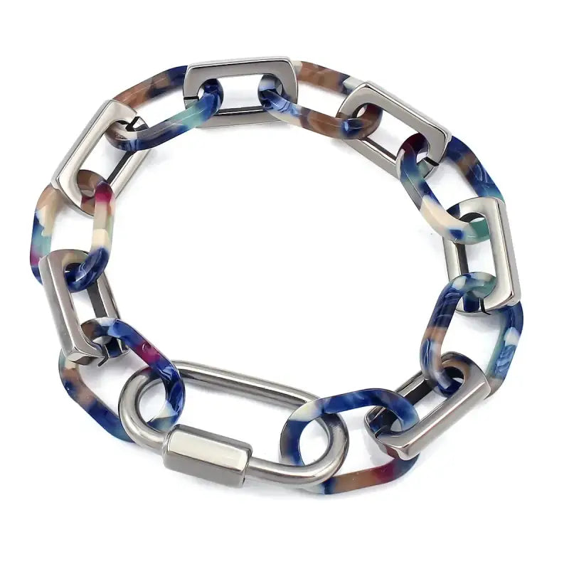 Bold Multi-Colored Resin Silver Chain Link Bracelet - Jewelry