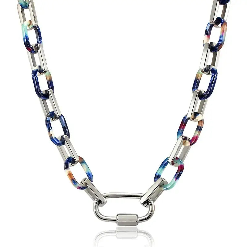 Bold Multi-Colored Resin Silver Chain Link Bracelet - Jewelry