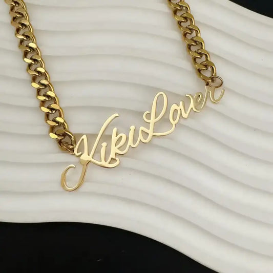 Bold Name Cuban Chain Necklace - Jewelry