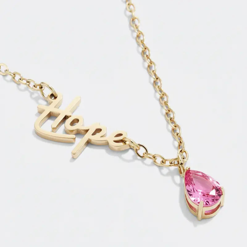 Breast Cancer Awareness ’Hope’ Teardrop Necklace - Jewelry