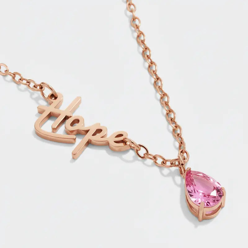Breast Cancer Awareness ’Hope’ Teardrop Necklace - Rose / 18in - Jewelry