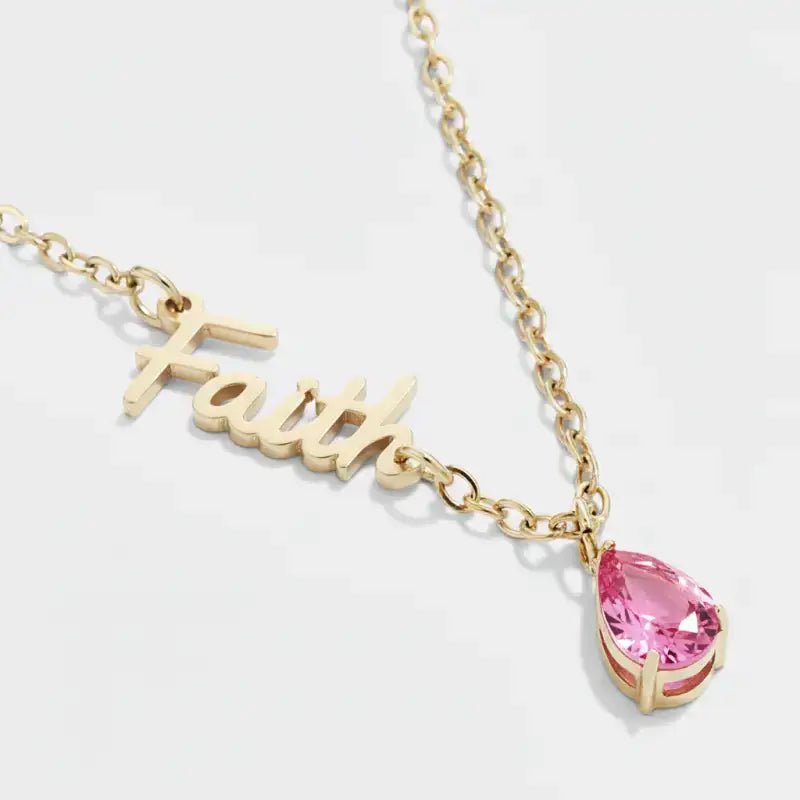 Breast Cancer Awareness ’Faith’ Teardrop Necklace - Jewelry