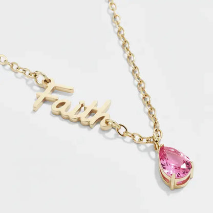 Breast Cancer Awareness ’Faith’ Teardrop Necklace - Jewelry