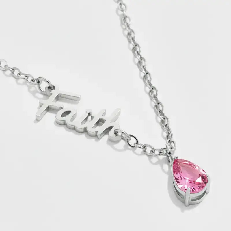 Breast Cancer Awareness ’Faith’ Teardrop Necklace - Jewelry