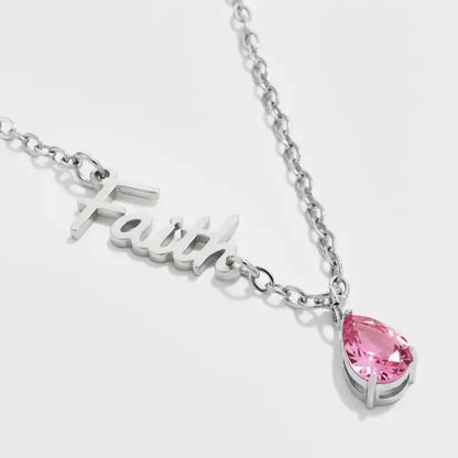 Breast Cancer Awareness ’Faith’ Teardrop Necklace - Jewelry