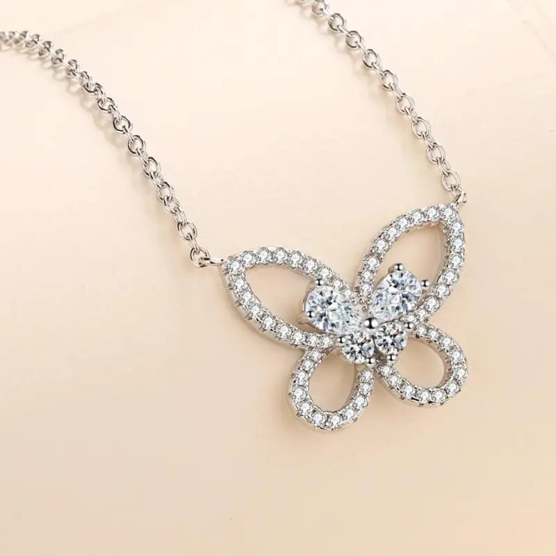 Butterfly Pendant Moissanite Necklace - Silver - Jewelry