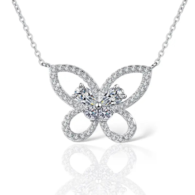 Butterfly Pendant Moissanite Necklace - Silver - Jewelry