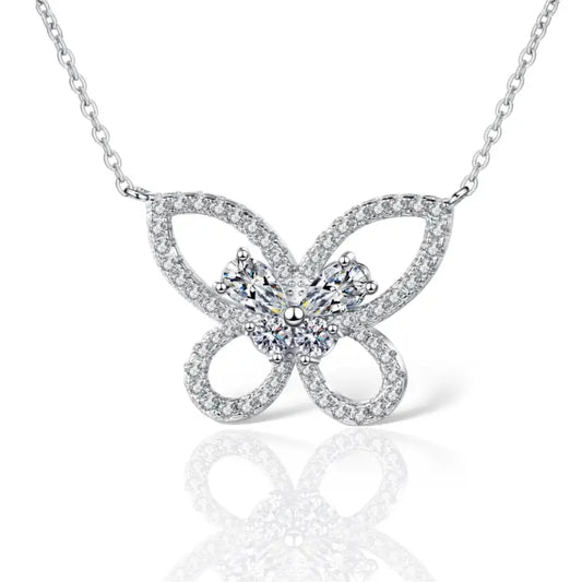 Butterfly Pendant Moissanite Necklace - Silver - Jewelry