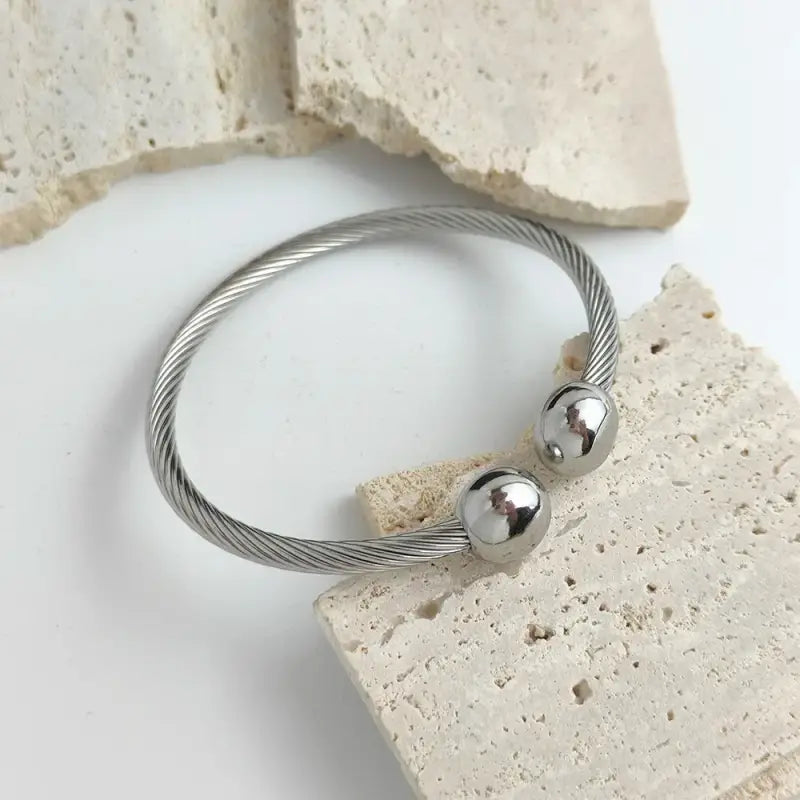 Cable Twist Bangle - Silver