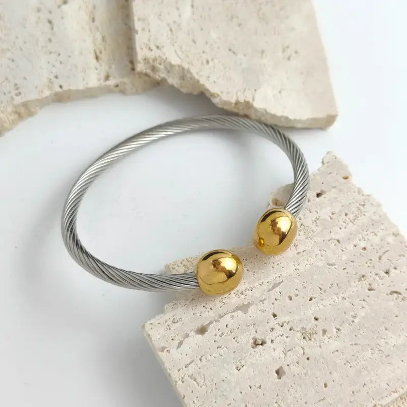 Cable Twist Bangle - Silver Gold