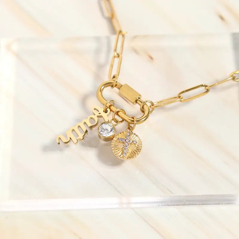 Carabiner Faith Charm Paperclip Necklace - Jewelry
