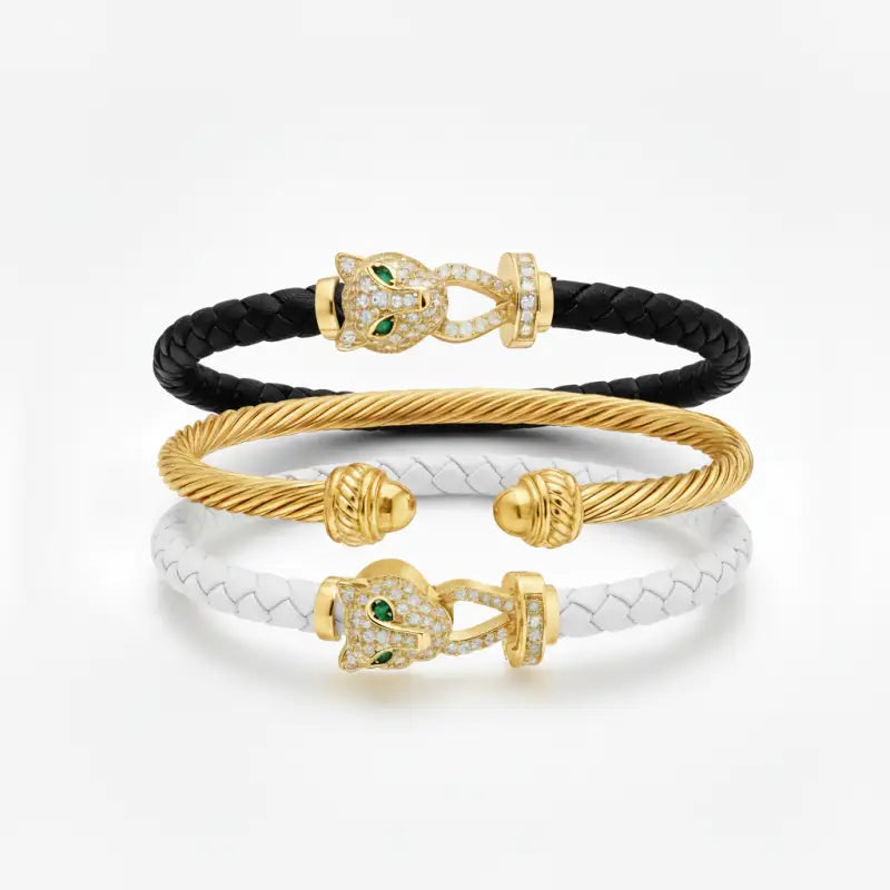 Cheetah Bangle Trio — Black Noir Edition - Gold / Extra Large - Jewelry
