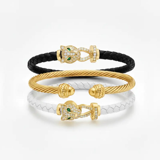 Cheetah Bangle Trio — Black Noir Edition - Gold / Extra Large - Jewelry