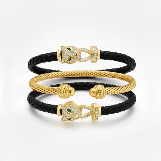 Cheetah Bangle Trio — Black Noir Edition - Gold / Extra Large - Jewelry