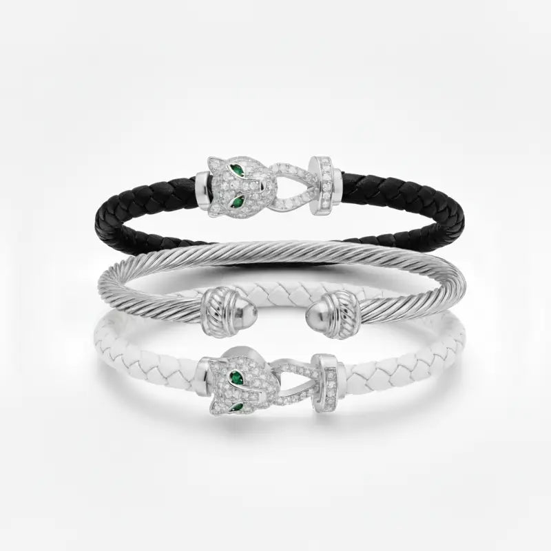 Cheetah Bangle Trio — Black Noir Edition - Silver / Extra Large - Jewelry