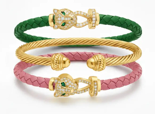 Cheetah Bangle Trio — Pink & Green Edition - Gold / Extra Large - Jewelry
