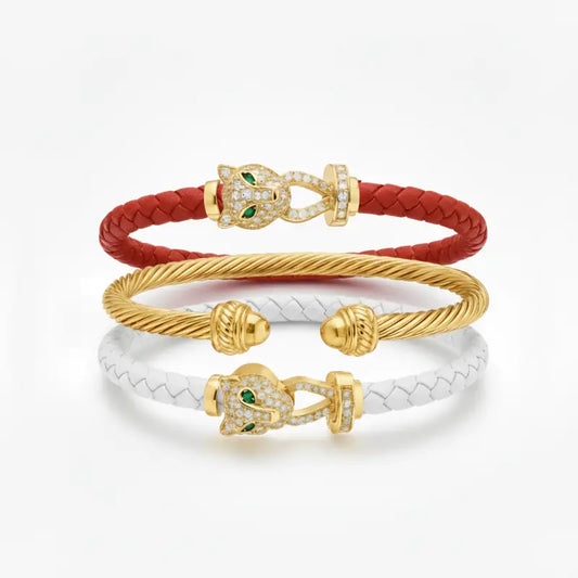 Cheetah Bangle Trio — Red & White Edition - Gold / Extra Large - Jewelry