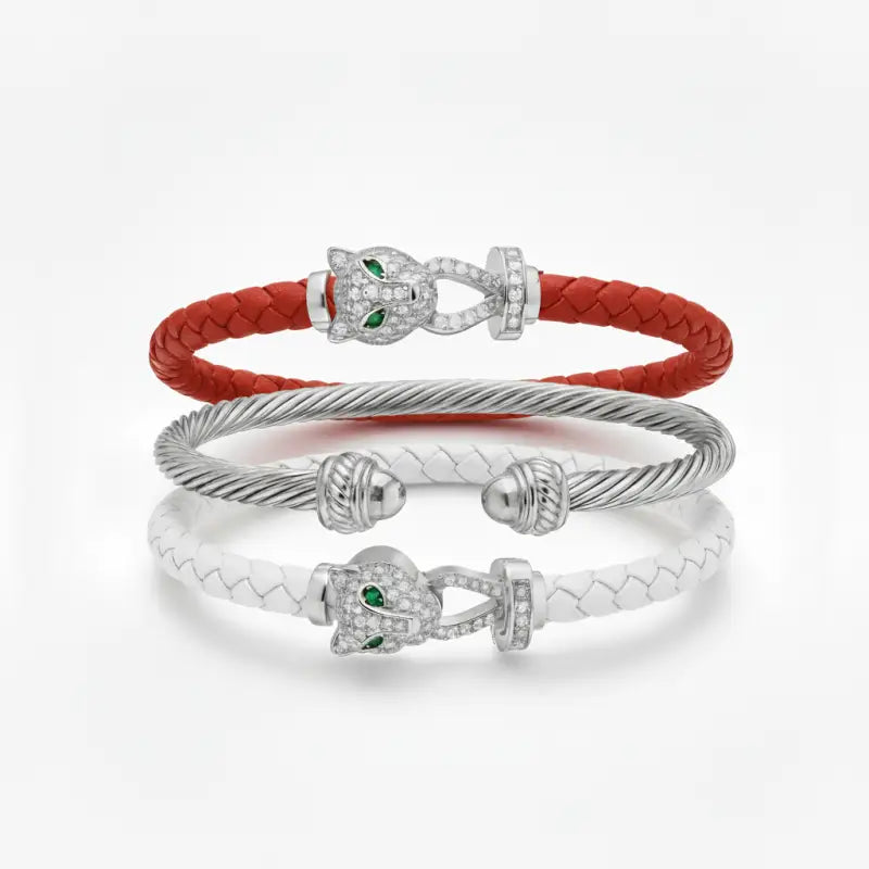 Cheetah Bangle Trio — Red & White Edition - Silver / Extra Large - Jewelry