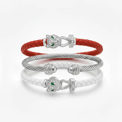 Cheetah Bangle Trio — Red & White Edition - Silver / Extra Large - Jewelry