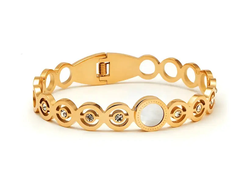 Circle Accents Crystal Bangle Bracelet - Gold