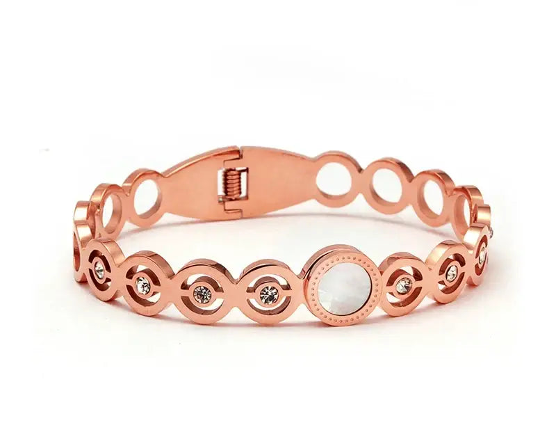 Circle Accents Crystal Bangle Bracelet - Rose Gold