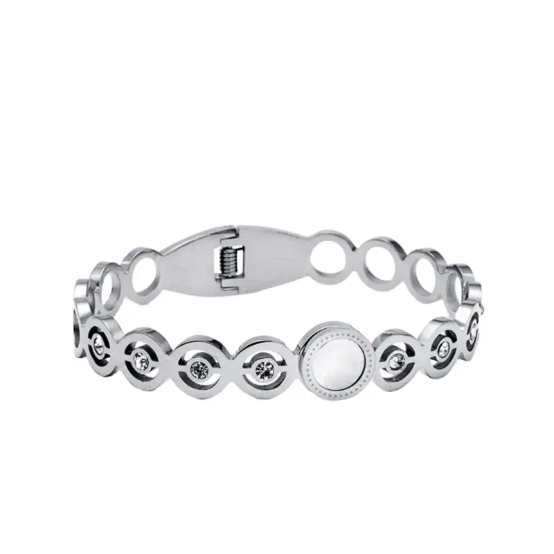 Circle Accents Crystal Bangle Bracelet - Silver