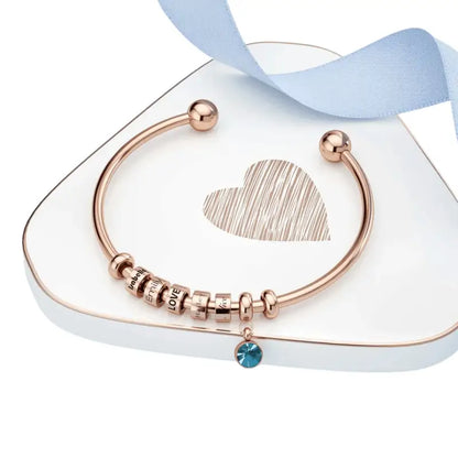 Circle of Love Engraved Bead Bangle Bracelet - January / 1 - Jewelry